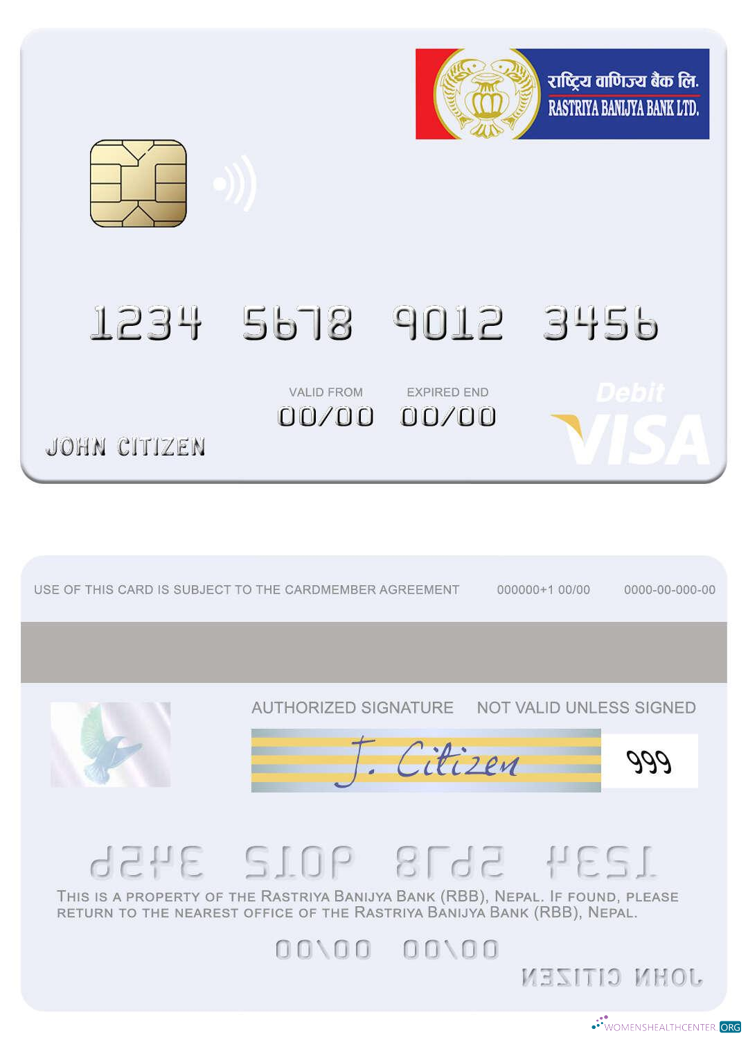 Download Nepal Rastriya Banijya Bank (RBB) visa debit card Photoshop template